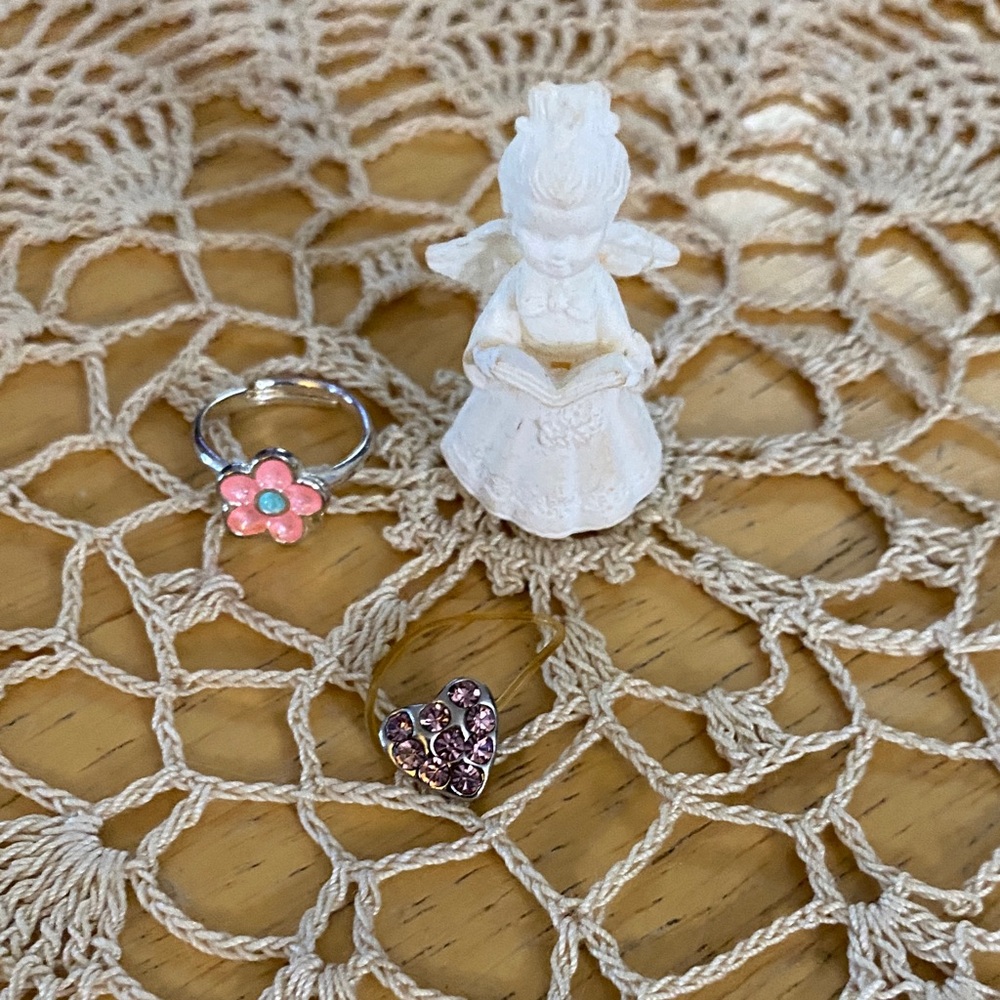 Pink Flower and Heart Rings